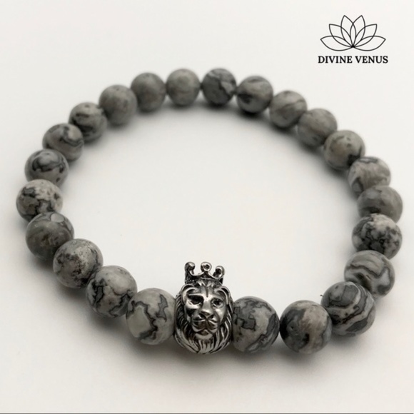 Picasso Jasper Stone Lion Charm Stretch Bracelet - Picture 4 of 7